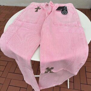 New Chrome Hearts Cross Patch Pink Jeans